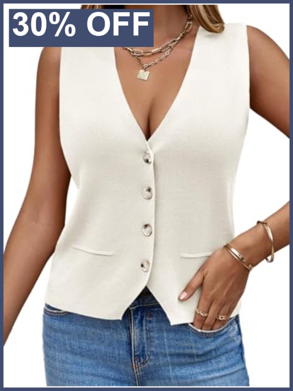 Sleeveless Sweater Vest V Neck Button Knit Cardigan Loose Fit